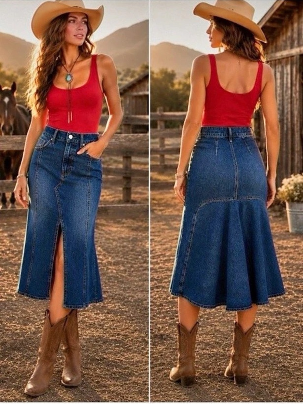 Denim High-Low Midi Skirt in Blue Like New